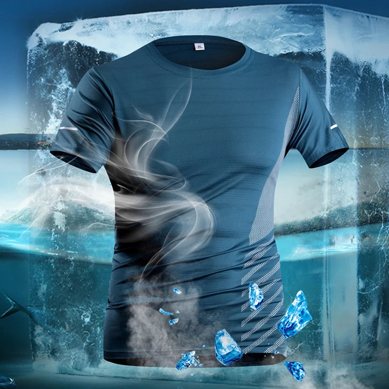 Running T-shirt Men Summer Ice Silk Thin Top Reflective Printing Quick Dry Short Sleeve Breathable Fitness Sports T-shirt 5XL