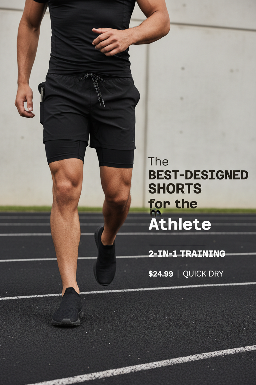 Men's 2 in 1 Running Shorts Jogging Gyms Fitness Training Quick Dry