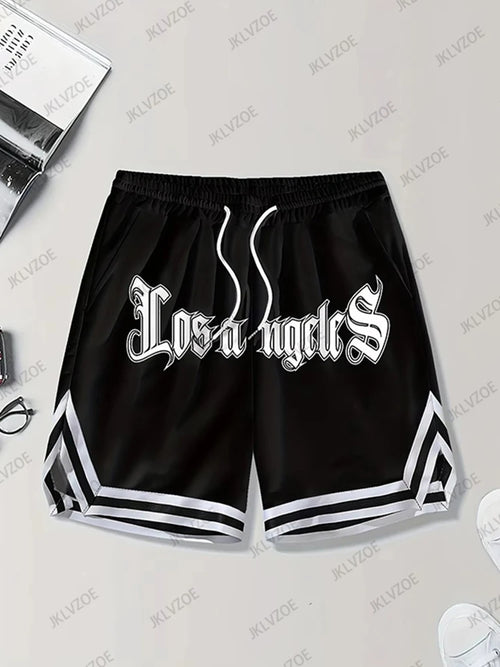 Summer New Men's Los Angeles Print Baskerball Short Pants Jersey