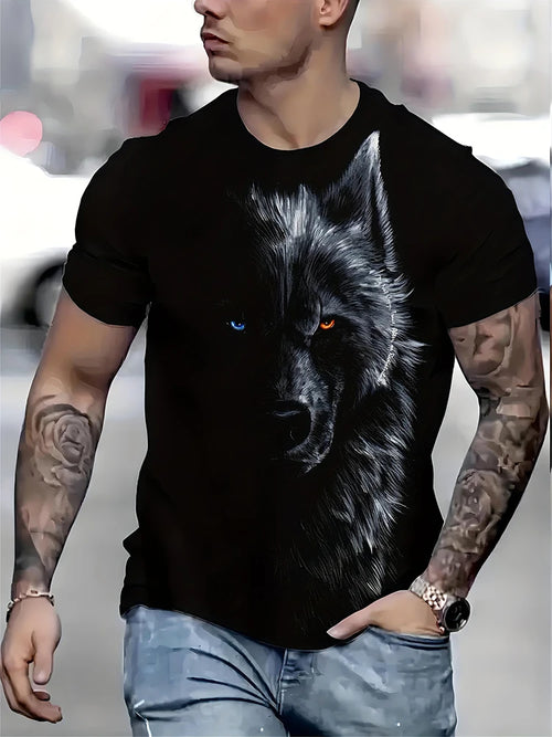 New Retro Style 3D Wolf Print Men's T-shirt Summer Daily Men's Casual