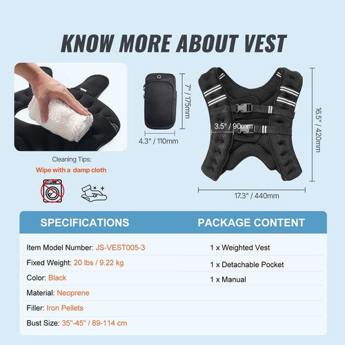Weighted Vest, 20 lbs Weight Vest with Reflective Stripe, Adjustable